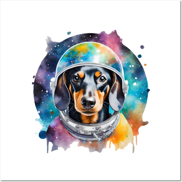 Rainbow Galaxy Astronaut Dachshund Wall Art by CraftyVixen